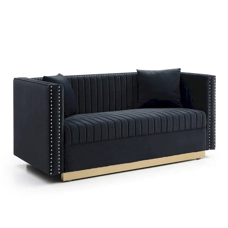 Modern Velvet Loveseat with Vertical Channel Tufting - 61.4 x 28 x 28 inches 3