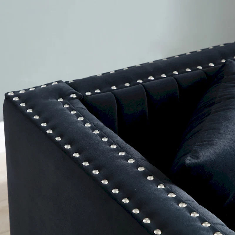 Modern Velvet Loveseat with Vertical Channel Tufting - 61.4 x 28 x 28 inches 4