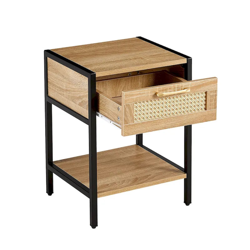 Set of 2 Rattan Nightstands with Drawers 1