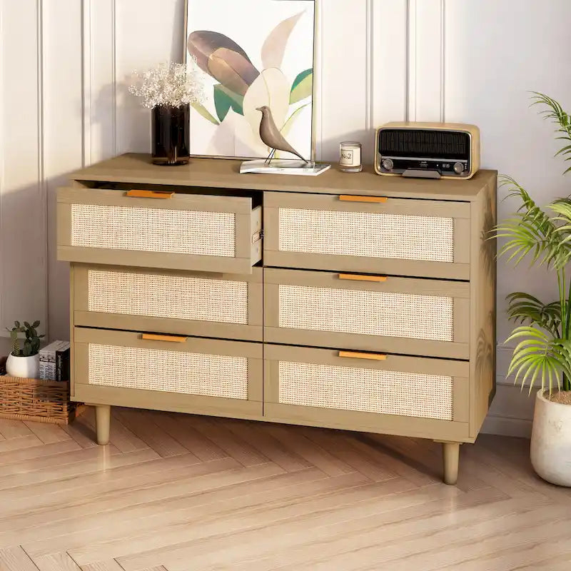 6-Drawer Rattan Wood Dresser 1