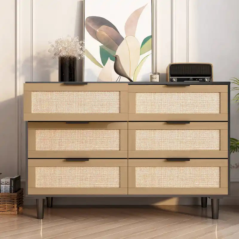 6-Drawer Rattan Wood Dresser 6