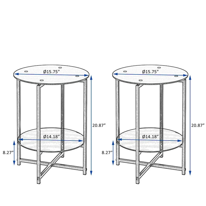 Black 2-Piece Tempered Glass End Table Set - Round Coffee Table for Bedroom, Living Room, and Office 5