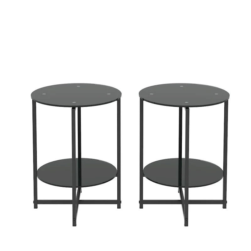 Black 2-Piece Tempered Glass End Table Set - Round Coffee Table for Bedroom, Living Room, and Office 10