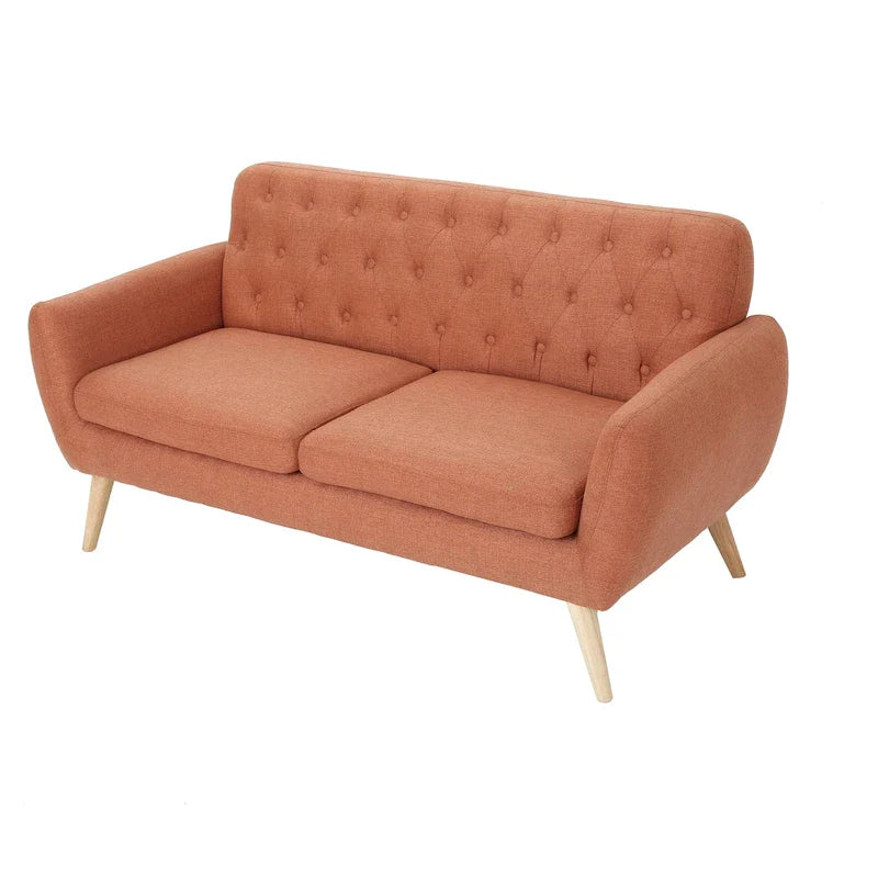 Mid Century Tufted Sofa with Cushioned Seat and Wooden Legs 21