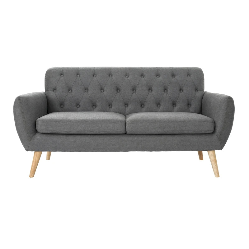 Mid Century Tufted Sofa with Cushioned Seat and Wooden Legs 22