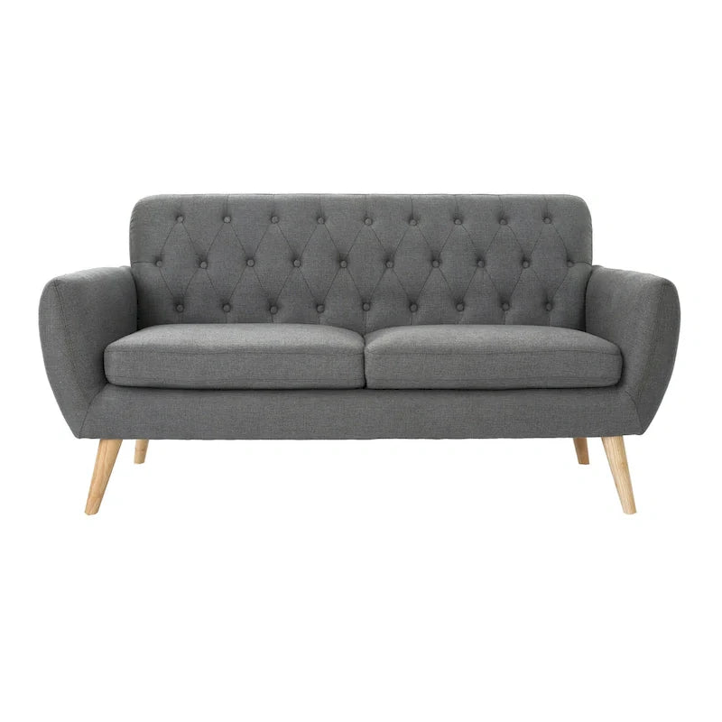 Mid Century Tufted Sofa with Cushioned Seat and Wooden Legs 9