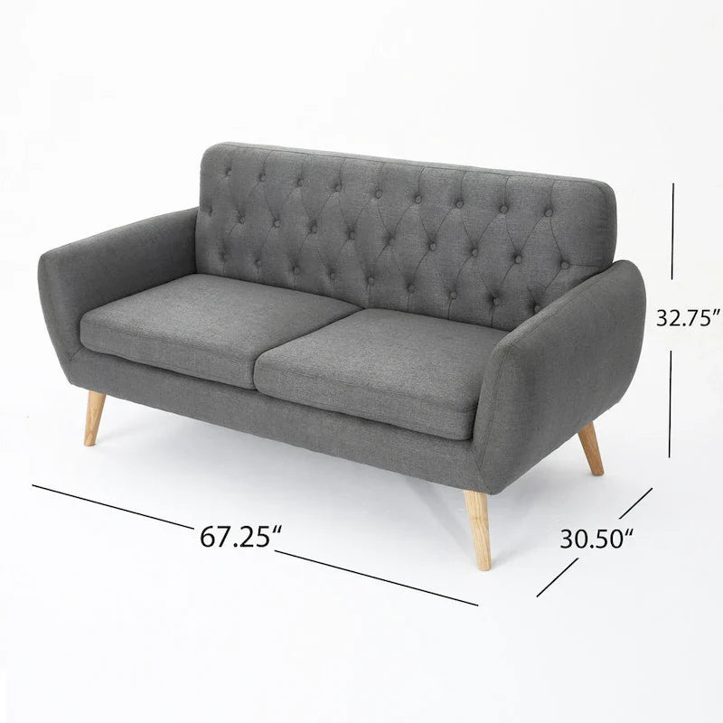 Mid Century Tufted Sofa with Cushioned Seat and Wooden Legs 13