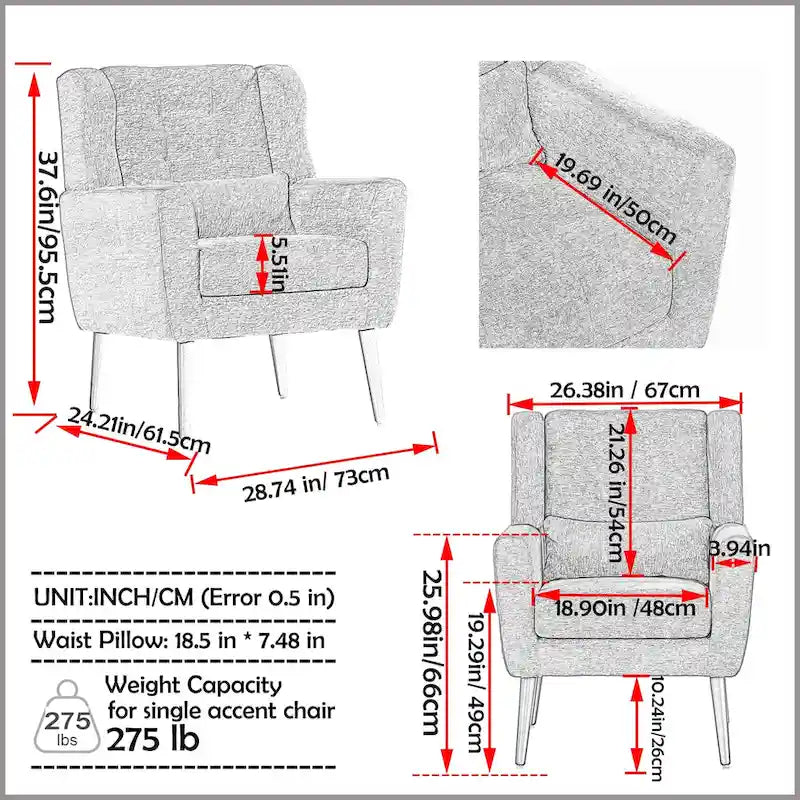 Contemporary Upholstered Accent Chair with Foam Filling for Living Room - Dimensions: 28.74 x 24.21 x 37.60 inches 9