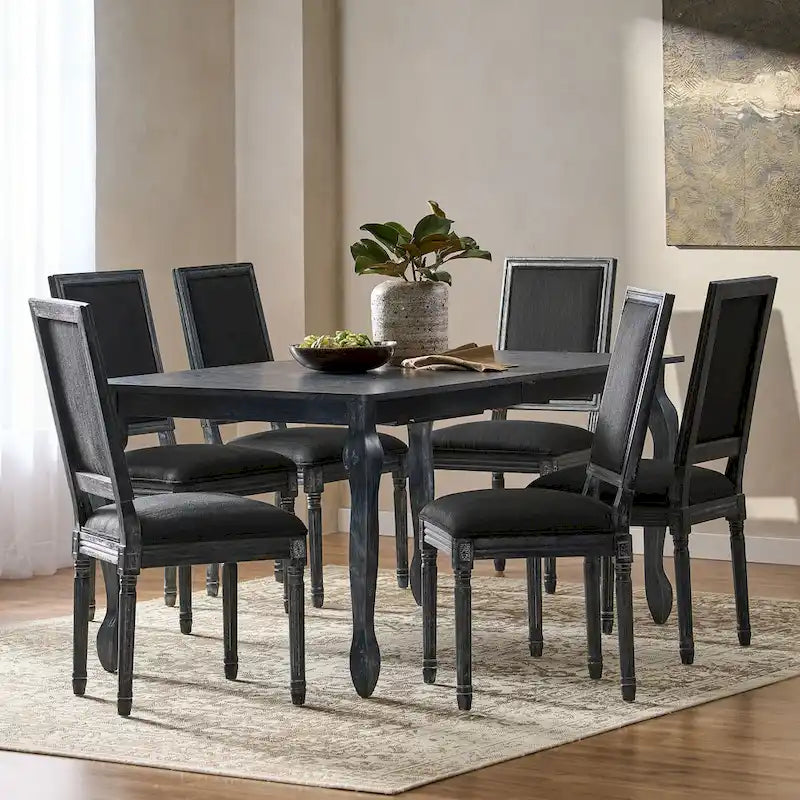 7-Piece French Country Dining Set with Butterfly Leaf Extension