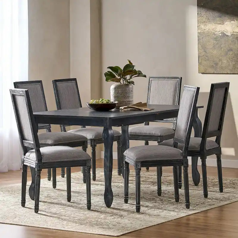 7-Piece French Country Dining Set with Butterfly Leaf Extension