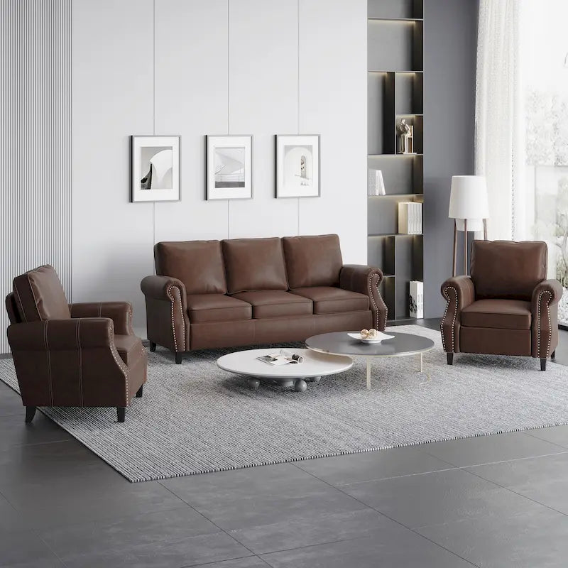 Christopher Knight Home Dowd Faux Leather 3-Piece Club Chair and Sofa Set 37