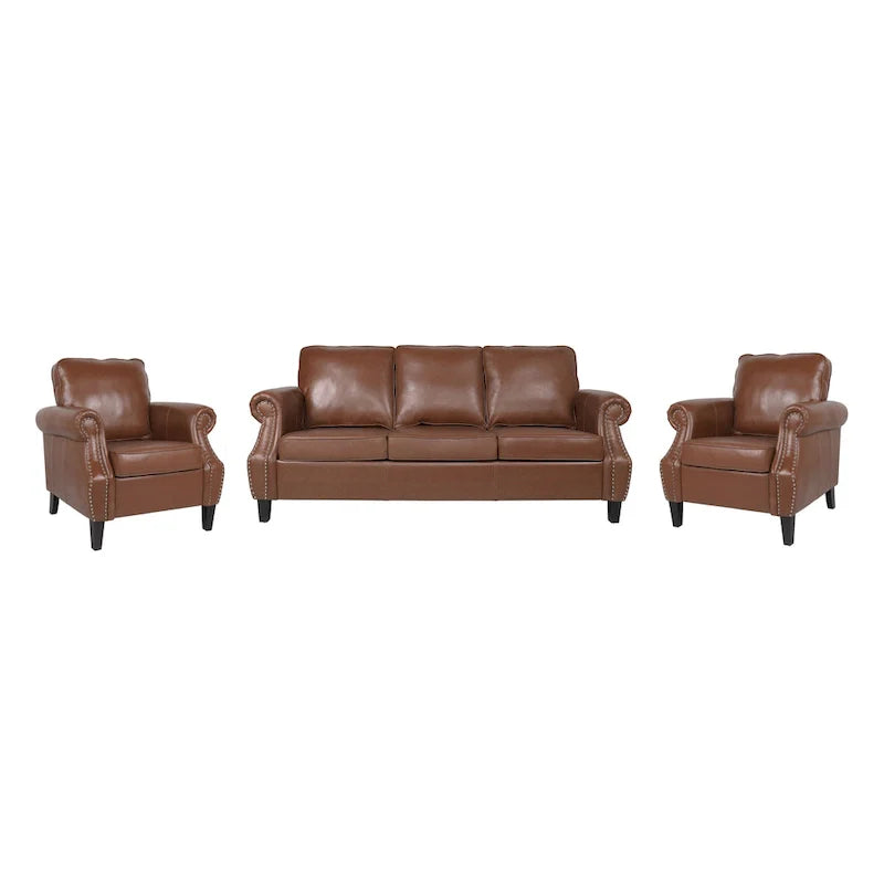 Christopher Knight Home Dowd Faux Leather 3-Piece Club Chair and Sofa Set 4