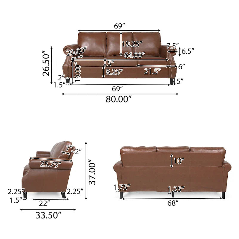 Christopher Knight Home Dowd Faux Leather 3-Piece Club Chair and Sofa Set 10