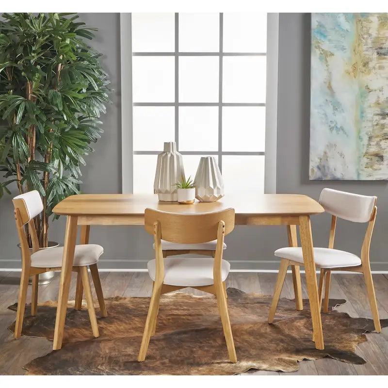 Mid Century Dining Table Set with 4 Upholstered Chairs and Wooden Frame 37