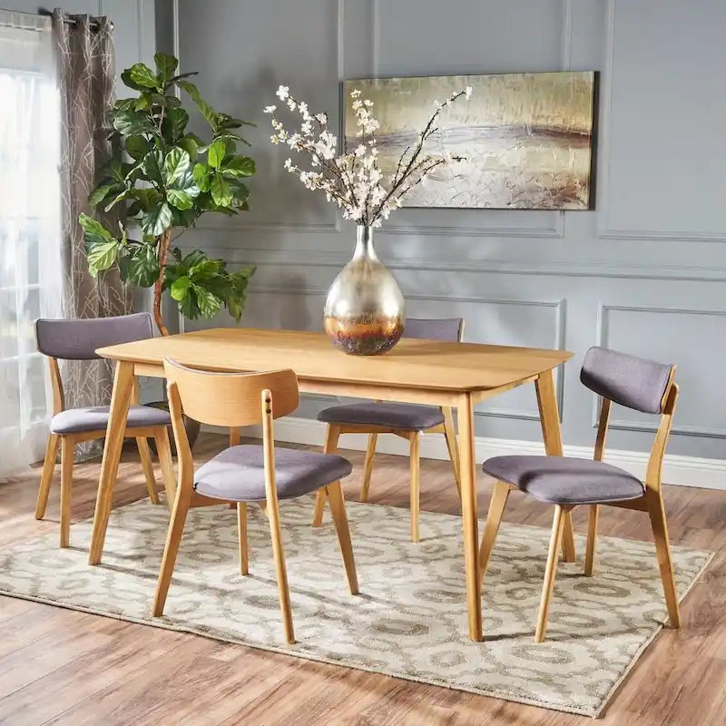 Mid Century Dining Table Set with 4 Upholstered Chairs and Wooden Frame 7