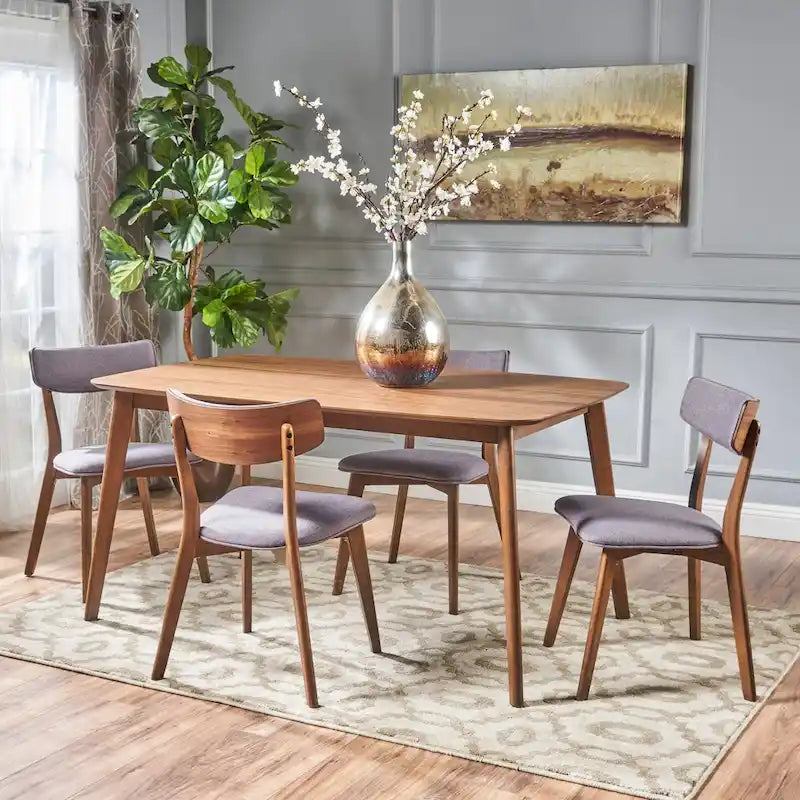 Mid Century Dining Table Set with 4 Upholstered Chairs and Wooden Frame 13