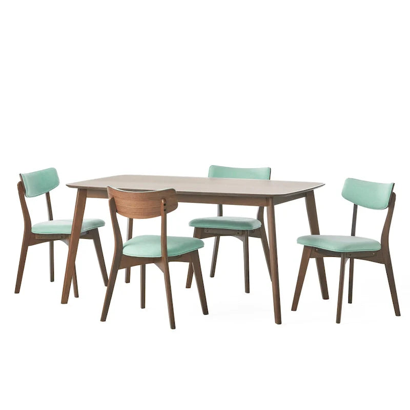 Mid Century Dining Table Set with 4 Upholstered Chairs and Wooden Frame 16