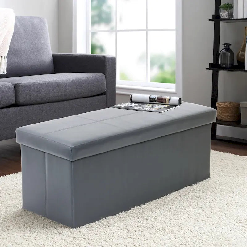 American Furniture Classics Foldable Tufted Storage Bench - Gunmetal Gray 1