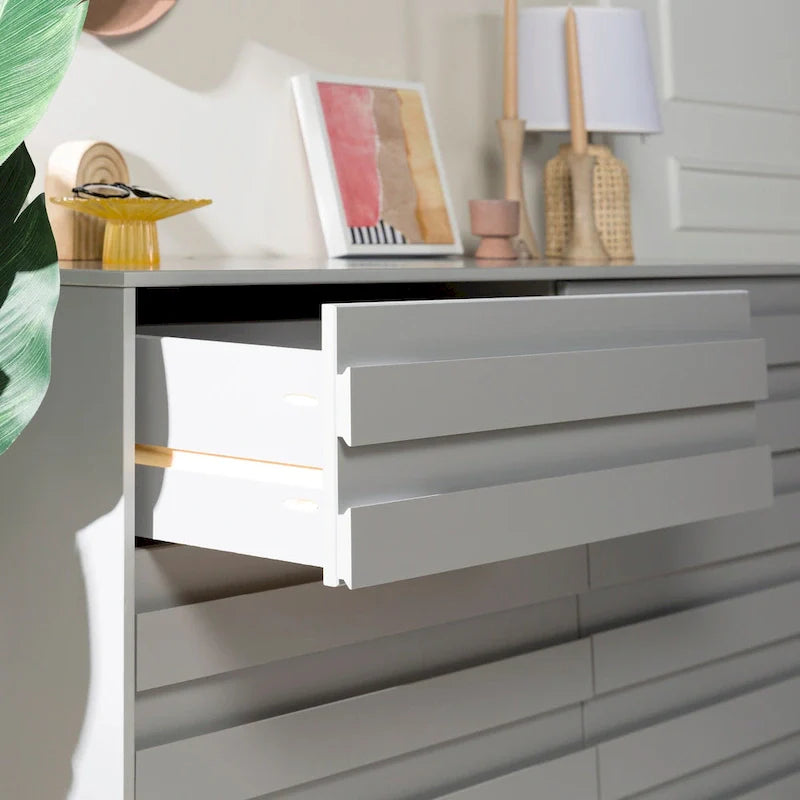 Modern 6 Drawer Dresser with Channeled Front Design 9
