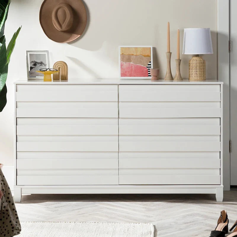 Modern 6 Drawer Dresser with Channeled Front Design 16