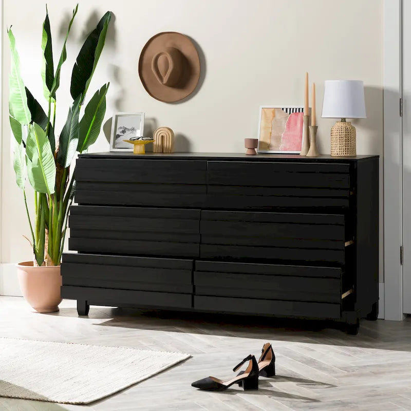 Modern 6 Drawer Dresser with Channeled Front Design 29