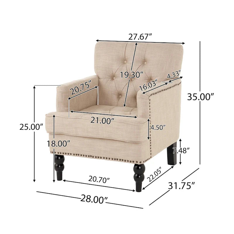 Christopher Knight Home Malone Tufted Back Fabric Club Chair - Dimensions: 28" L x 29.5" W x 33.5" H 5