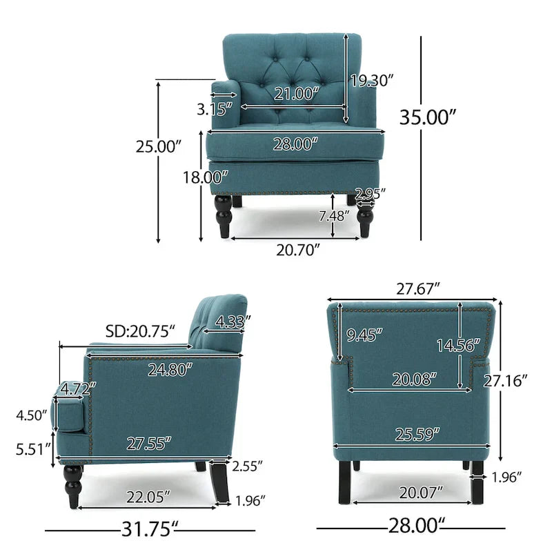 Christopher Knight Home Malone Tufted Back Fabric Club Chair - Dimensions: 28" L x 29.5" W x 33.5" H 15
