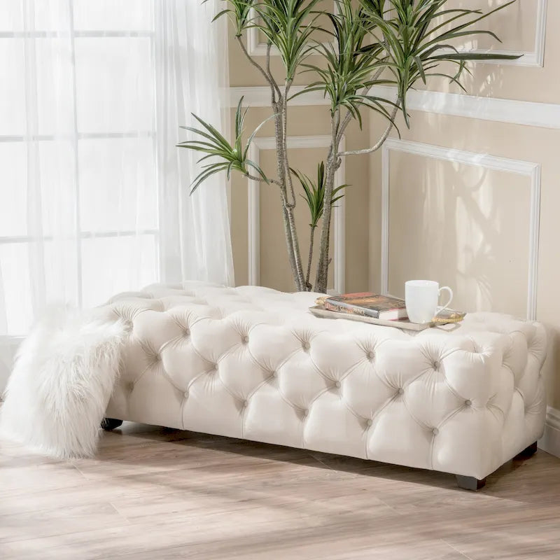 Christopher Knight Home Piper Glam Tufted Velvet Ottoman Bench 32