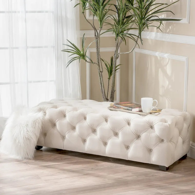 Christopher Knight Home Piper Glam Tufted Velvet Ottoman Bench 16