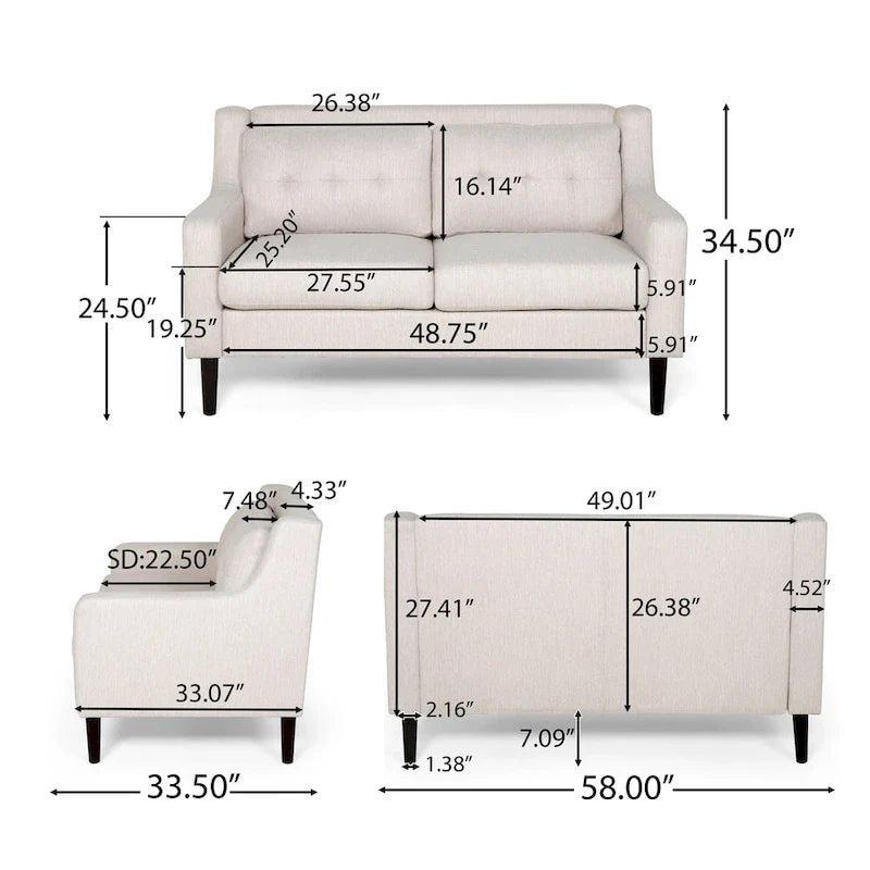 Christopher Knight Home Galene Modern Fabric Loveseat - Dimensions: 58"W x 33.5"L x 34.5"H 7