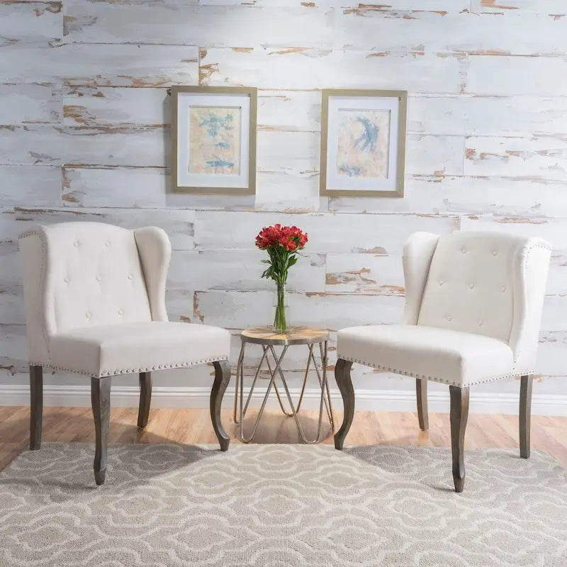 Set of 2 Niclas Wingback Studded Fabric Accent Chairs by Christopher Knight Home