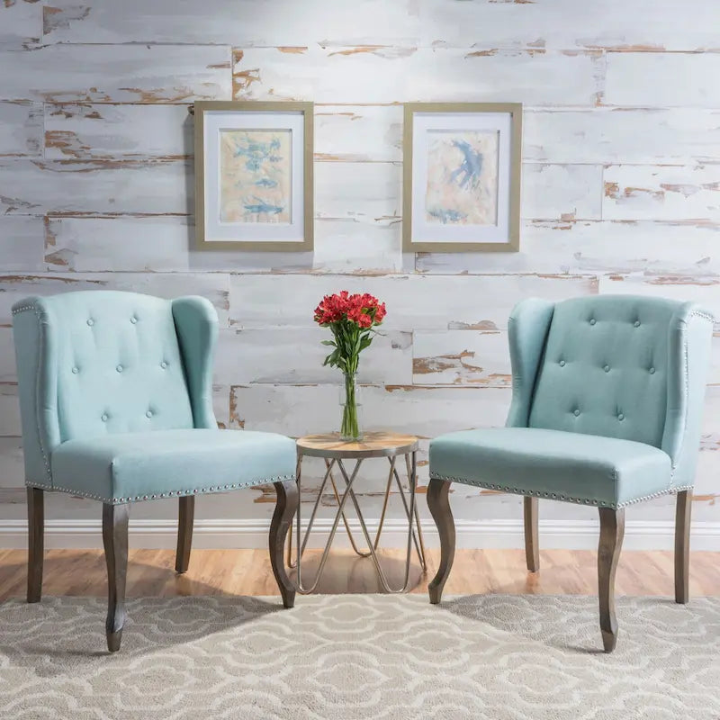 Set of 2 Niclas Wingback Studded Fabric Accent Chairs by Christopher Knight Home