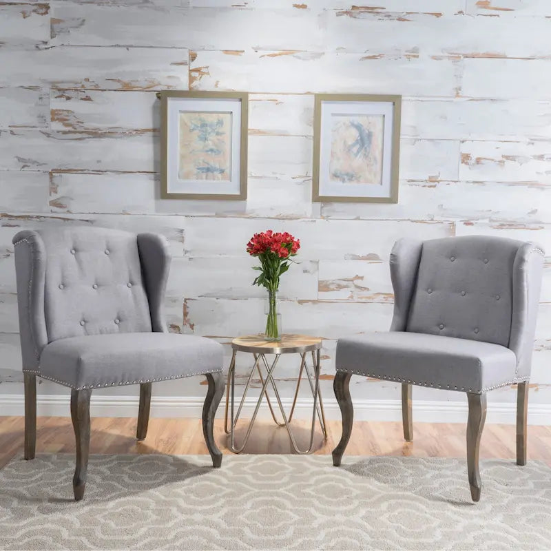 Set of 2 Niclas Wingback Studded Fabric Accent Chairs by Christopher Knight Home 4