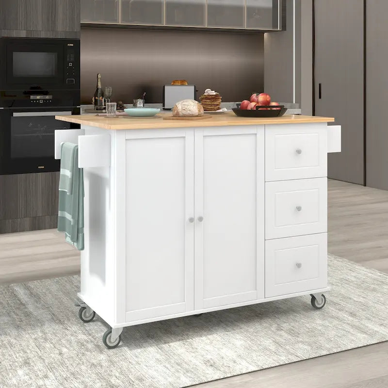 Mobile Kitchen Island on Wheels with Solid Wood Top and Locking Casters 10