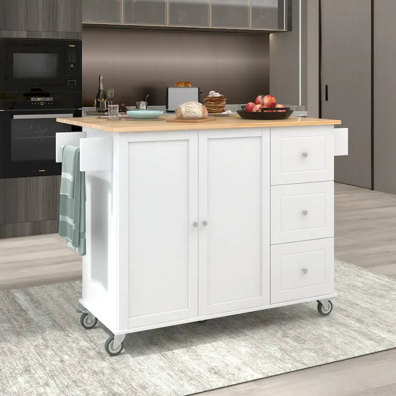Mobile Kitchen Island on Wheels with Solid Wood Top and Locking Casters 1