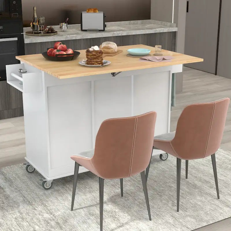 Mobile Kitchen Island on Wheels with Solid Wood Top and Locking Casters 2