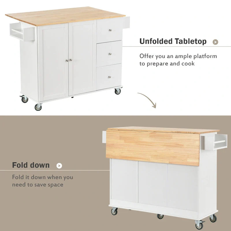 Mobile Kitchen Island on Wheels with Solid Wood Top and Locking Casters 5