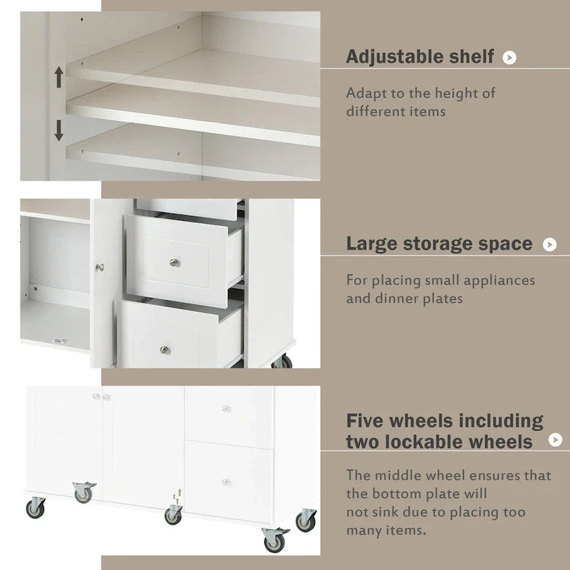Mobile Kitchen Island on Wheels with Solid Wood Top and Locking Casters 6