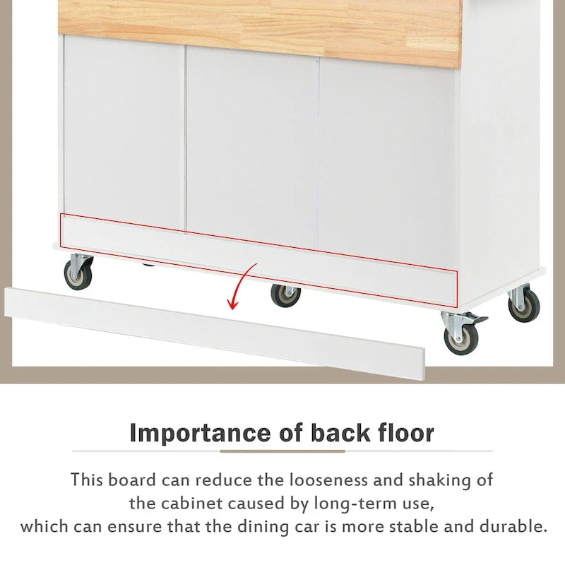 Mobile Kitchen Island on Wheels with Solid Wood Top and Locking Casters 7