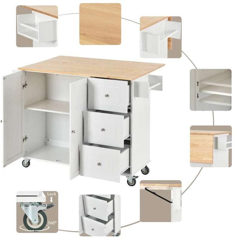 Mobile Kitchen Island on Wheels with Solid Wood Top and Locking Casters 8