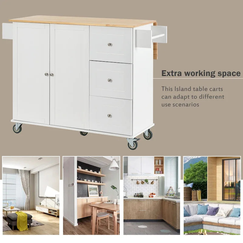 Mobile Kitchen Island on Wheels with Solid Wood Top and Locking Casters 9