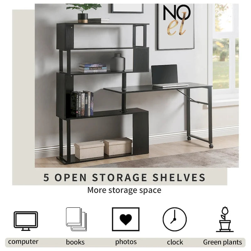 Modern Computer Desk with 5-Tier Shelves – Space-Saving Rotatable Workstation 3
