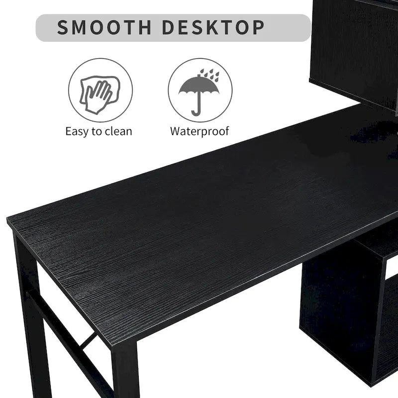 L-Shaped Corner Computer Desk with Rotating Features and 5-Tier Bookshelf for Home Office 4