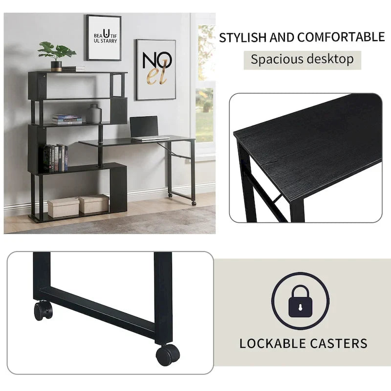 L-Shaped Corner Computer Desk with Rotating Features and 5-Tier Bookshelf for Home Office 6