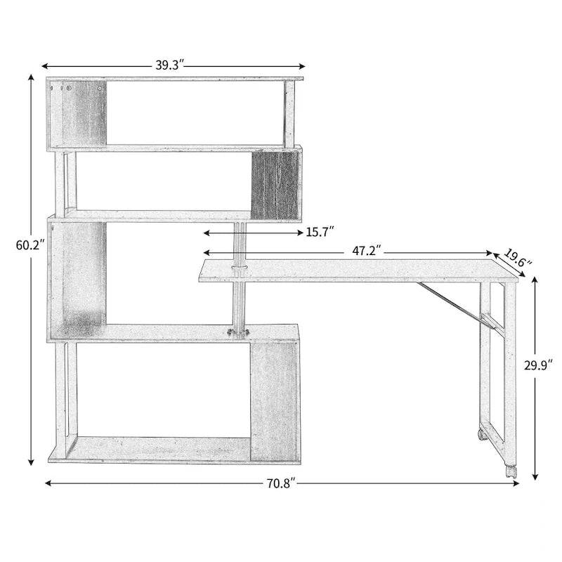 L-Shaped Corner Computer Desk with Rotating Features and 5-Tier Bookshelf for Home Office 7