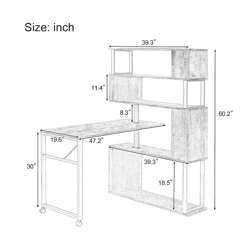Modern Computer Desk with 5-Tier Shelves – Space-Saving Rotatable Workstation 8