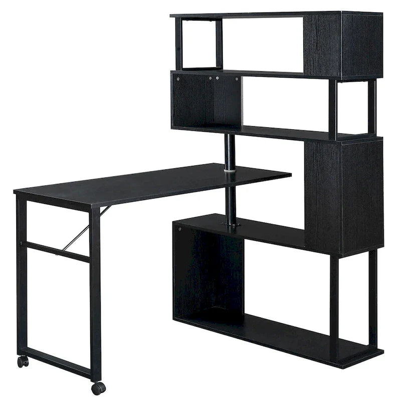 Modern Computer Desk with 5-Tier Shelves – Space-Saving Rotatable Workstation 9
