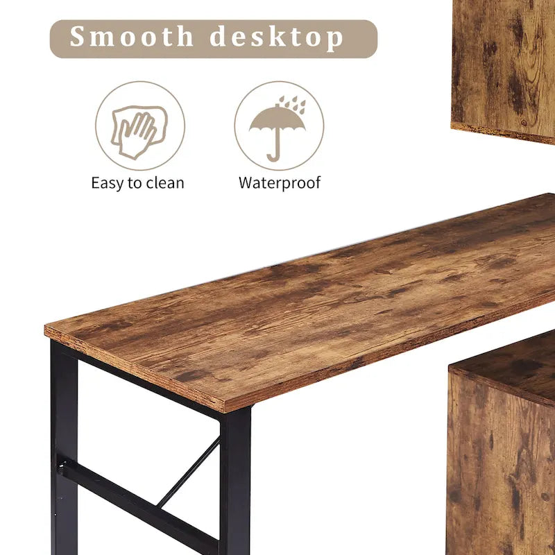 Modern Computer Desk with 5-Tier Shelves – Space-Saving Rotatable Workstation 15