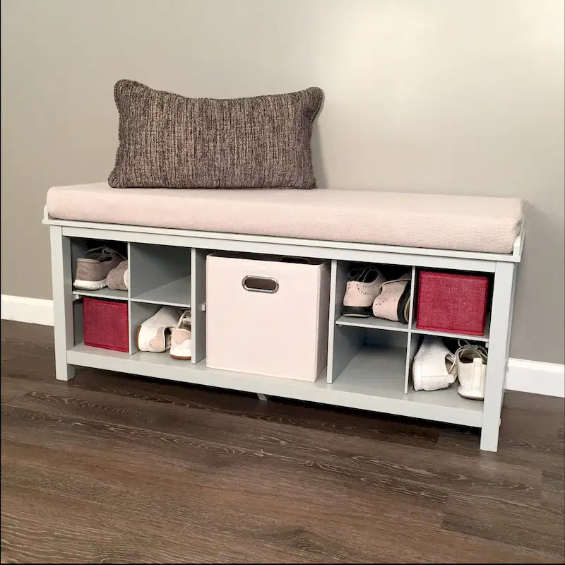 John Louis Home Grey Solid Wood Entryway Bench with Dual Shoe Storage and One Bin 1