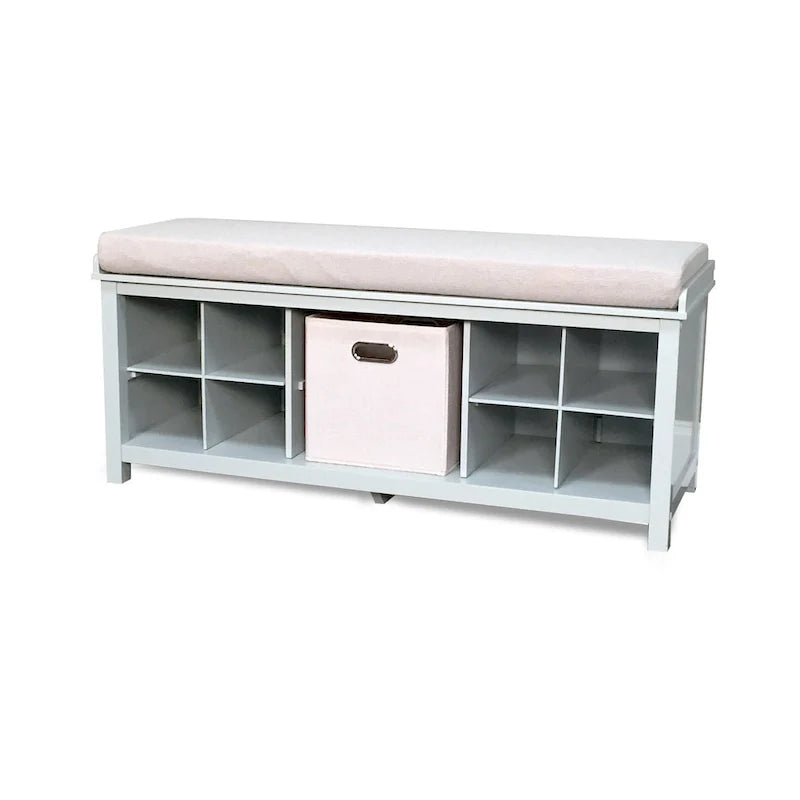 John Louis Home Grey Solid Wood Entryway Bench with Dual Shoe Storage and One Bin 2